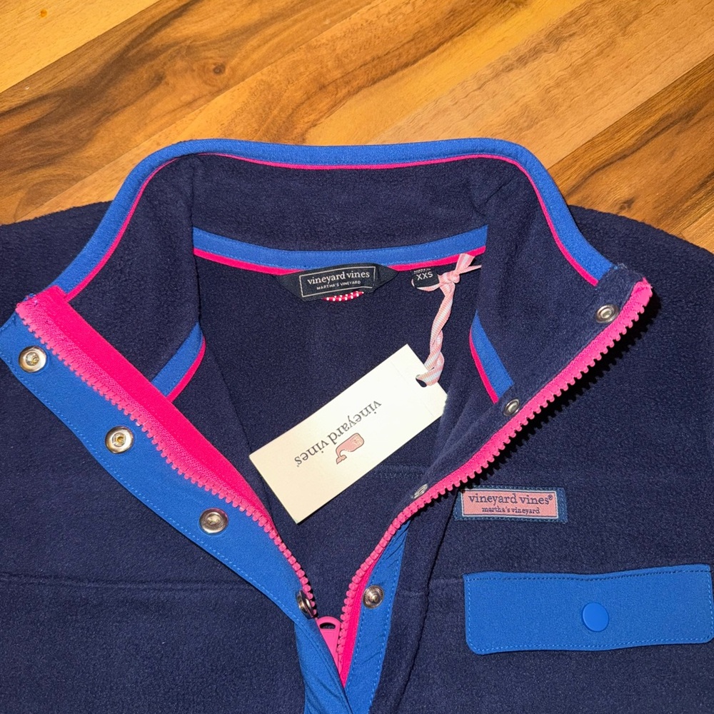 Vineyard Vines Harbor Fleece Pullover Women XXS Navy NWT 1/4 Zip Snap - Picture 5 of 7